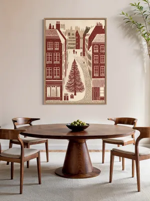 Plakat Winter Promenade - zimowa uliczka z choinką i prezentami w ciepłych barwach - obrazek 2