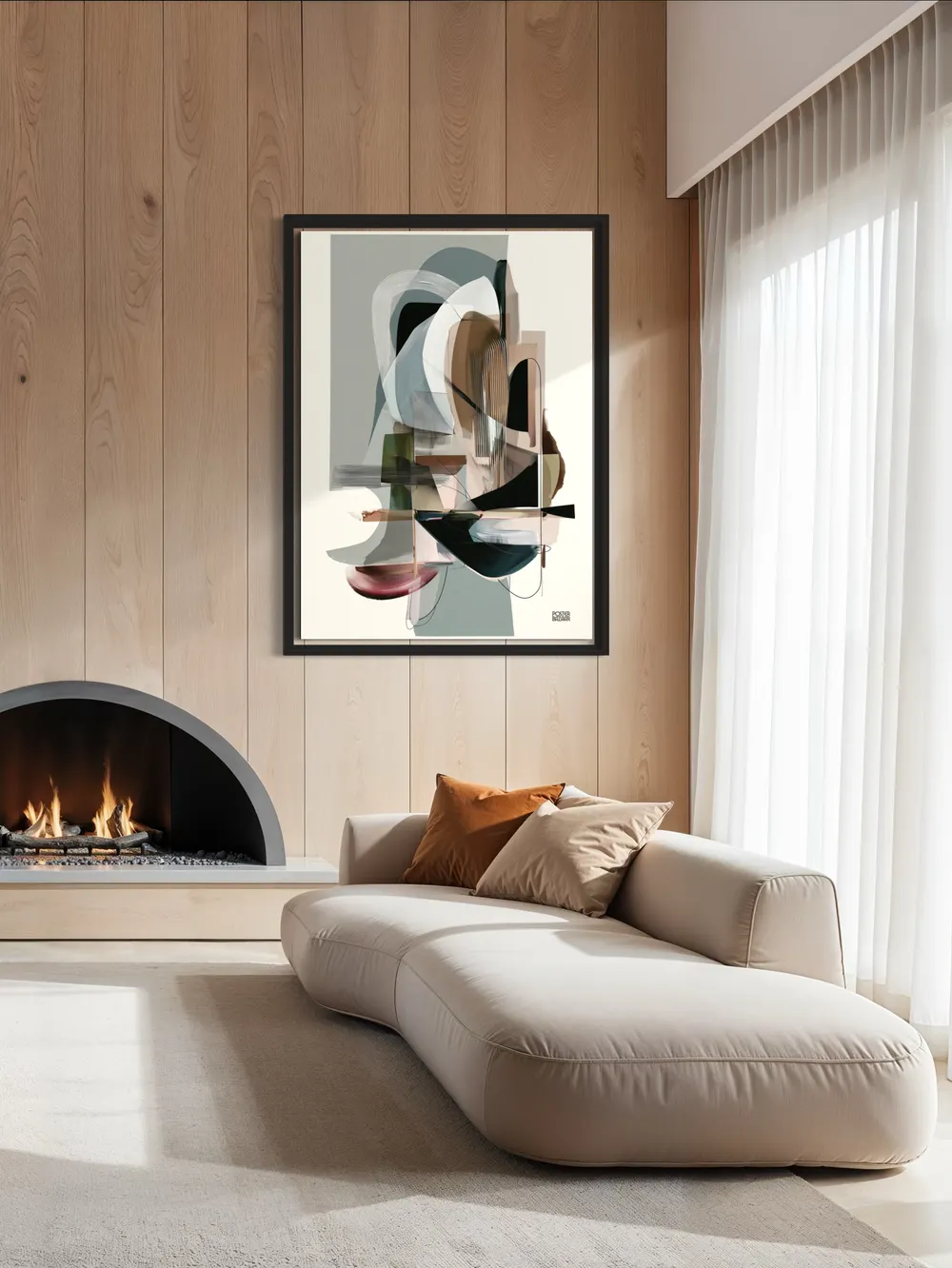 Plakat Abstract Harmony - dynamiczna kompozycja abstrakcyjnych kształtów w zielonych i brązowych kolorach - obrazek 2