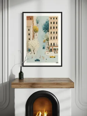 Plakat City Life - ulica miasta z ludźmi i kolorowymi samochodami - obrazek 2