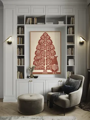 Plakat Gnome Botanica - krasnal w pasiastym kapeluszu przy geometrycznym drzewie - obrazek 2