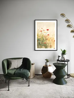 Plakat Wild Meadow - delikatna łąka z makami i polnymi kwiatami w pastelowych barwach - obrazek 2