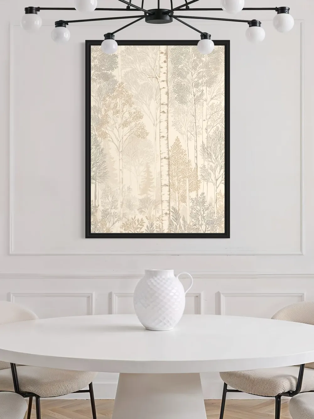 Plakat Birch Whispers - delikatna ilustracja brzozowego lasu, pastelowe kolory, minimalistyczny klimat - obrazek 2