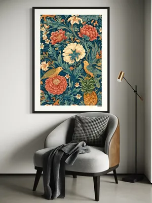 Plakat Paradise Birds - kolorowe ptaki w egzotycznych kwiatach na granatowym tle - obrazek 2