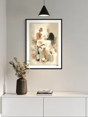 Plakat Romantic Dinner - para przy stole, stonowane kolory - obrazek 3
