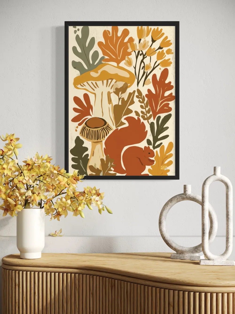 Plakat Squirrel Woods - jesienna wiewiórka wśród grzybów i liści - obrazek 2