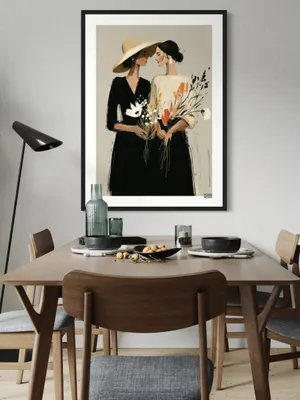 Plakat Whispered Blooms - dwie kobiety z bukietami polnych kwiatów w stonowanych kolorach - obrazek 3