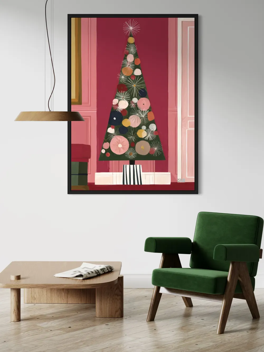 Plakat Festive Geometry - choinka w geometrycznym stylu z kolorowymi bombkami - obrazek 2