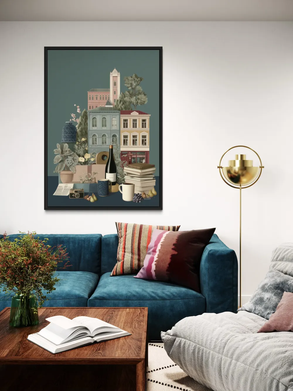 Plakat Urban Still Life - pastelowe kamienice i kwiaty w spokojnych odcieniach - obrazek 3