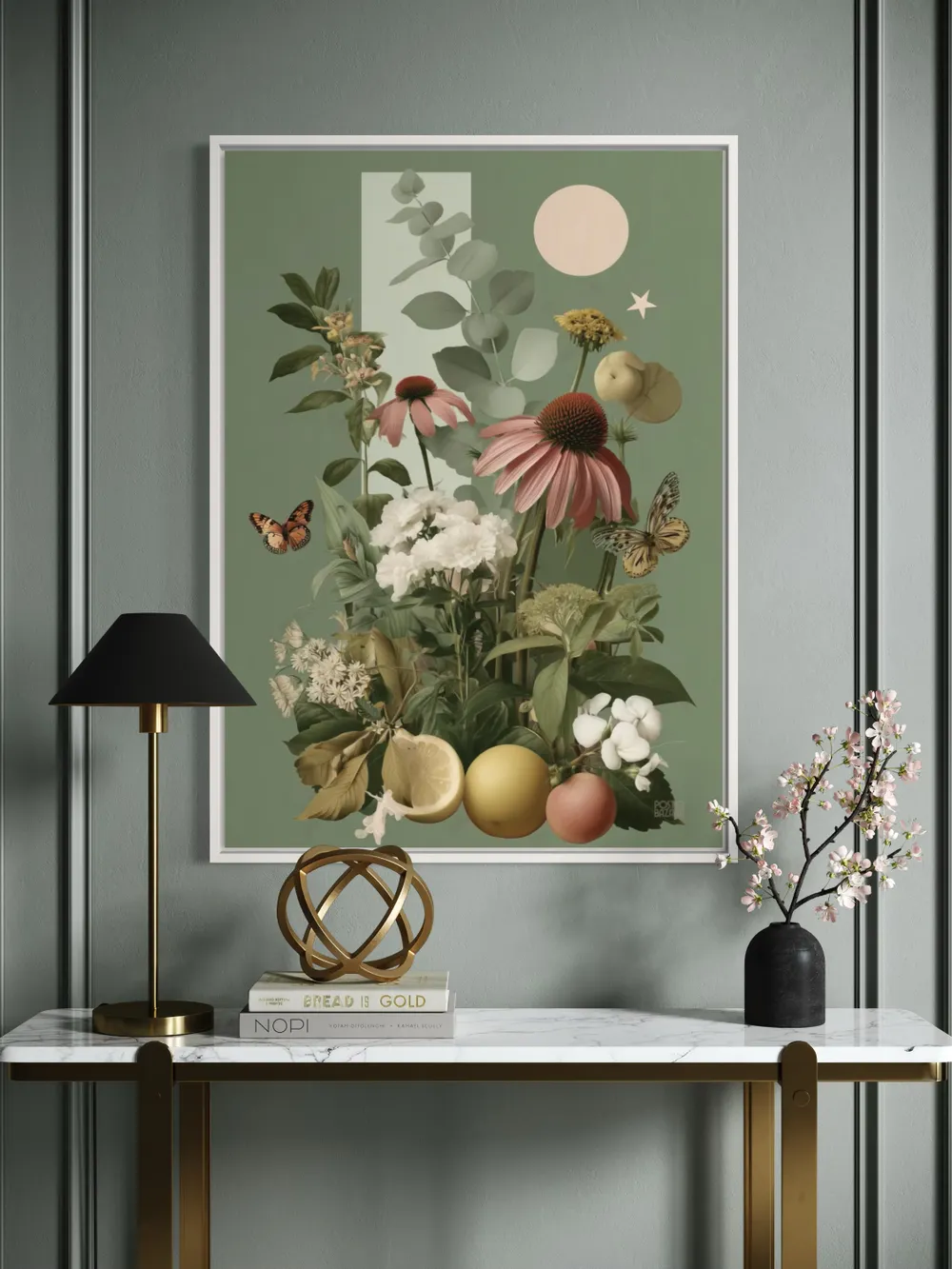 Plakat Botanical Wonder - bujny bukiet kwiatów i cytrusów z motylami - obrazek 2