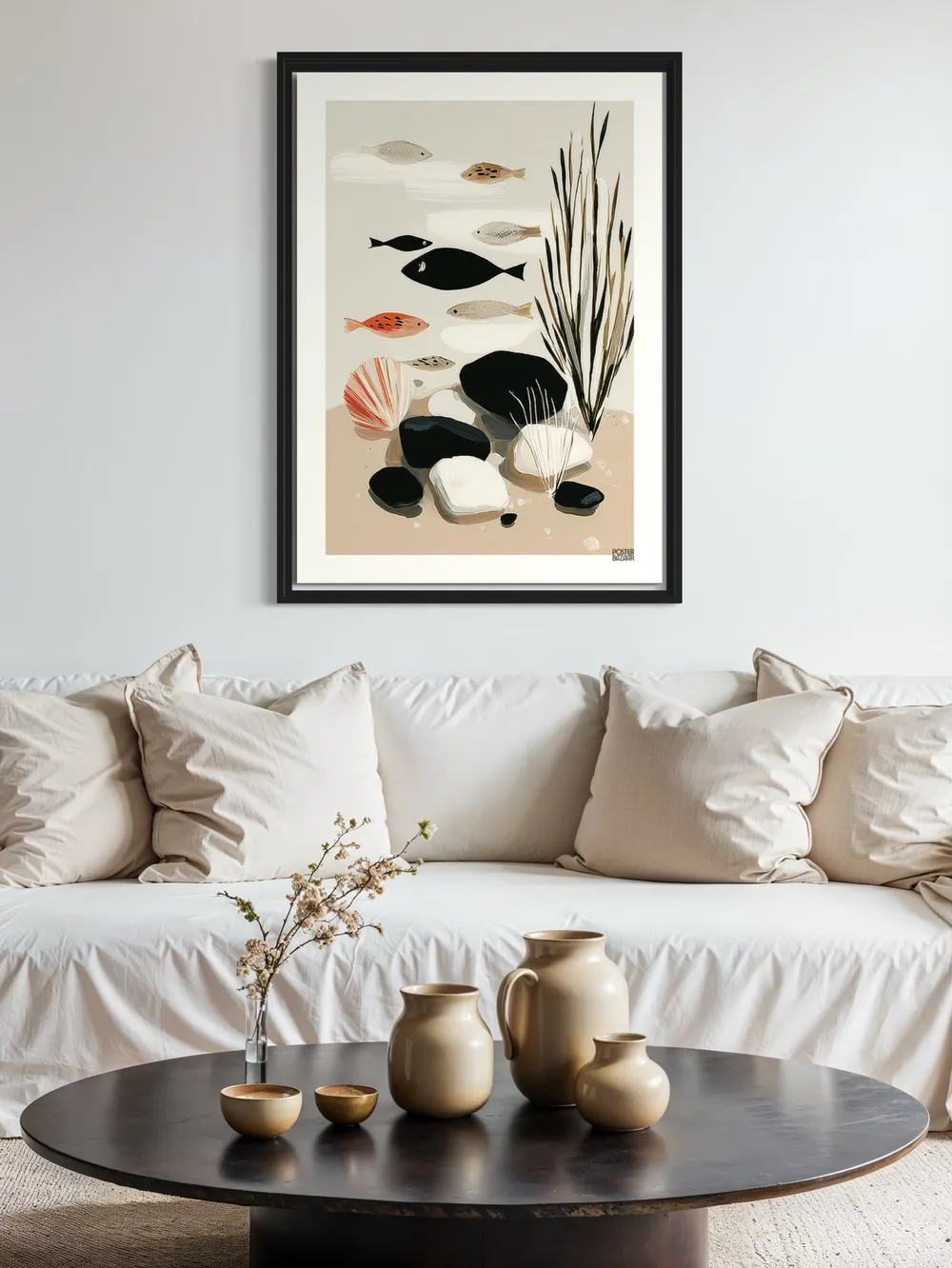 Plakat Pebble Waters - plakat z kolorowymi rybkami i naturalnymi kamieniami - obrazek 2