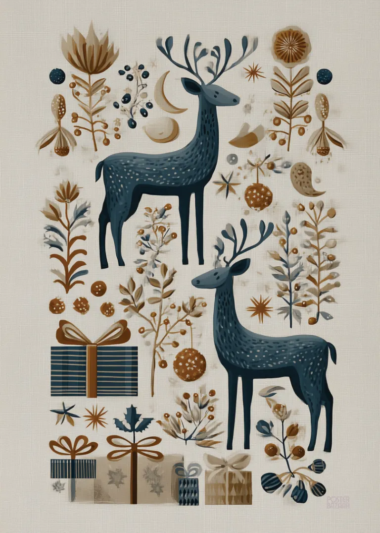 Winter Companions — dwa jelenie w zimowym, świątecznym klimacie