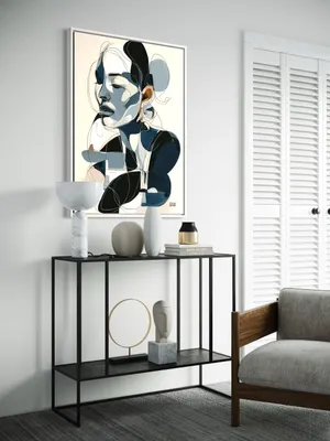 Plakat Abstract Face - abstrakcyjny portret kobiety w odcieniach niebieskiego, bieli i czerni - obrazek 3