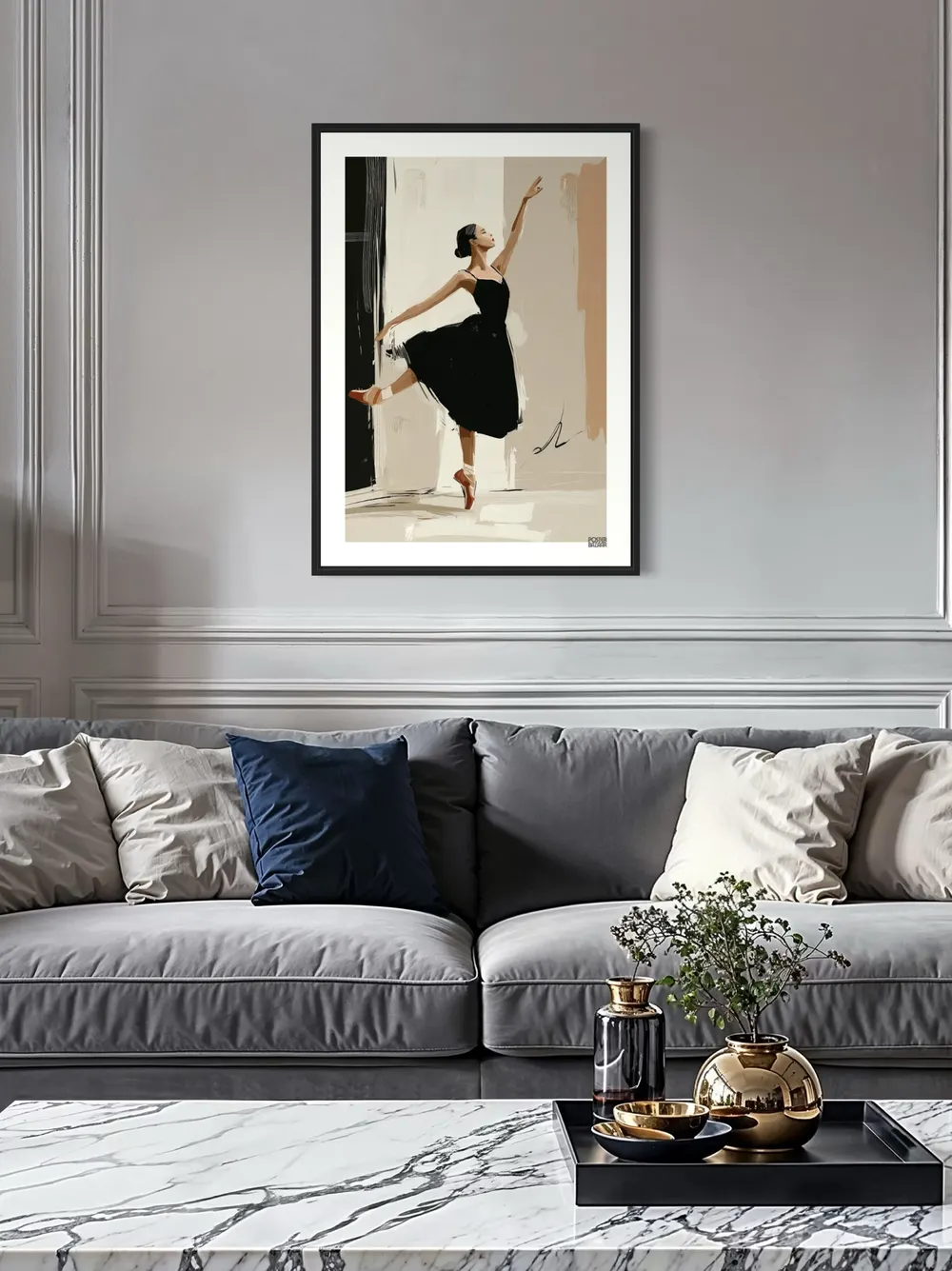 Plakat Ballet Grace - baletnica w czarnej sukni w malarskim stylu - obrazek 2