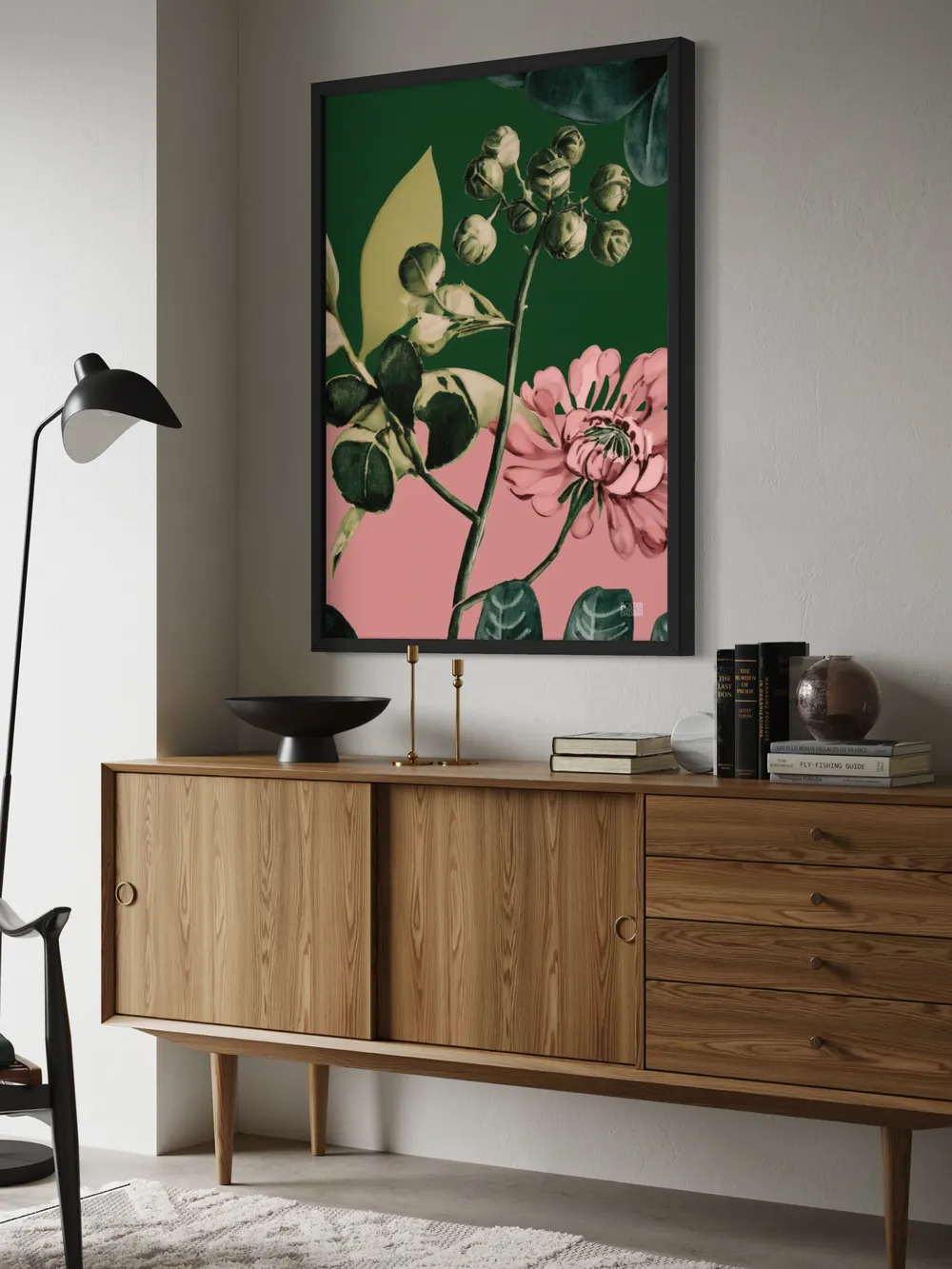 Plakat Botanical Medley - botaniczna kompozycja liści i kwiatów w nowoczesnym stylu, ciemna zieleń, oliwka i pudrowy róż - obrazek 3
