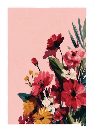 Plakat Summer Bloom - bukiet kwiatów na różowym tle