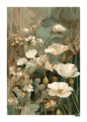Plakat Wildflowers Harmony - delikatna łąka białych i kremowych kwiatów