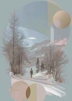 Plakat Silent Wanderer - minimalistyczny zimowy krajobraz w pastelowych kolorach