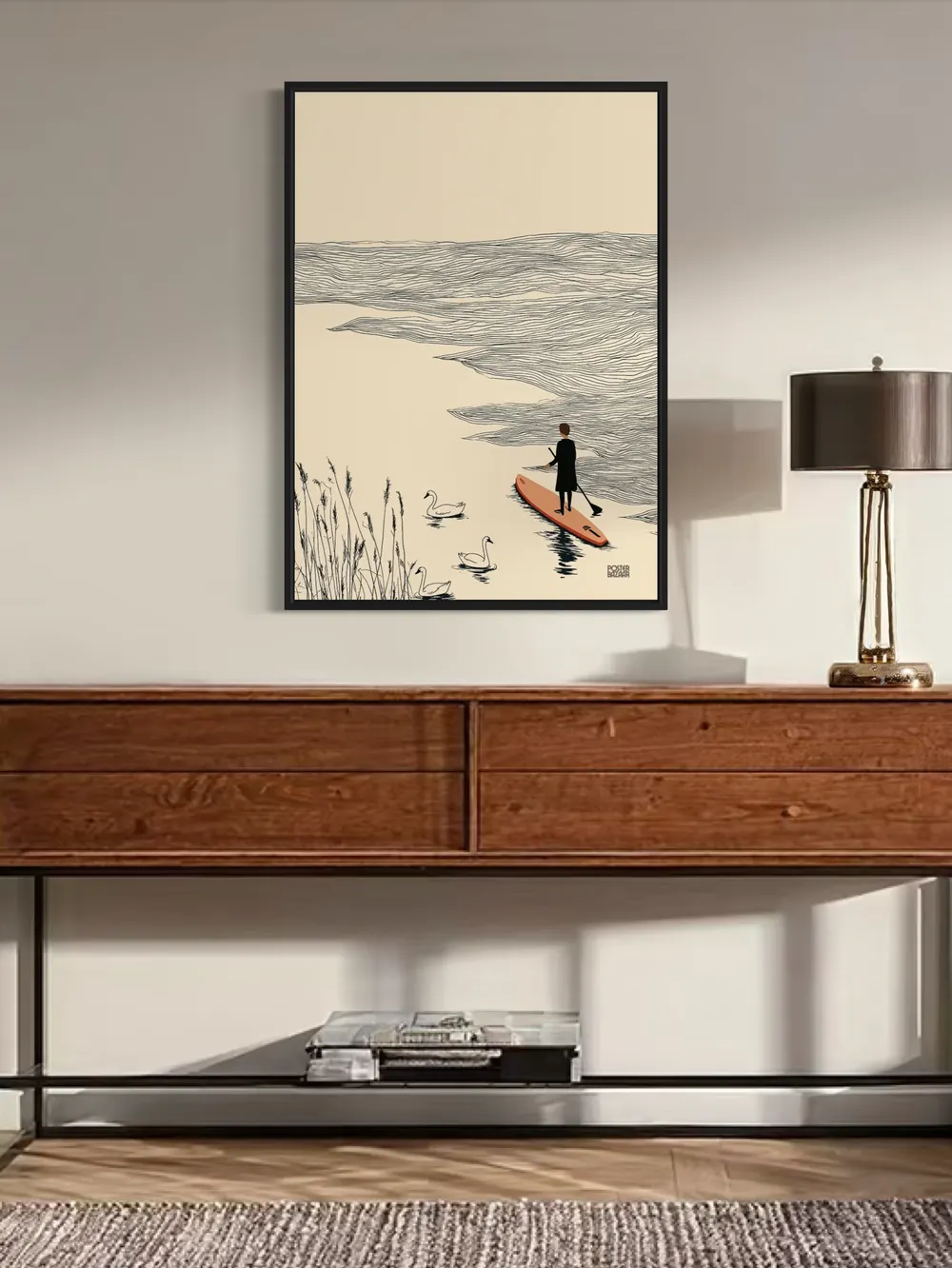Plakat Paddle with Swans - spokojna jazda na desce sup z łabędziami - obrazek 2