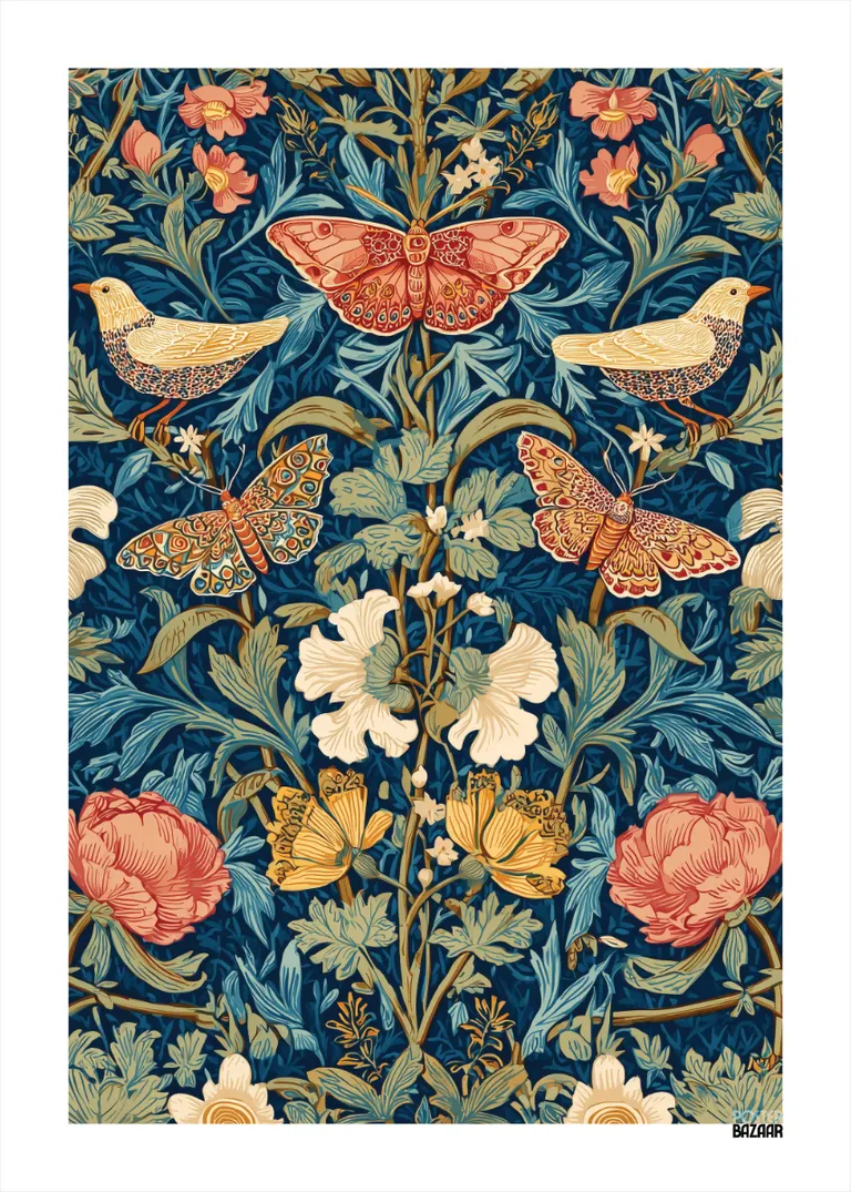 Botanical Birds — ptaki i kwiaty na ciemnoniebieskim tle