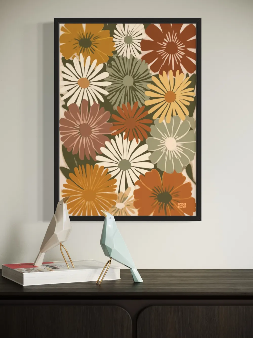 Plakat Earthy Daisies - stylizowane stokrotki w ziemistych, ciepłych barwach vintage - obrazek 2