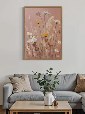 Plakat Wildflower Sketch - polne kwiaty w abstrakcyjnym stylu, pastelowy róż, żółć i beż - obrazek 2