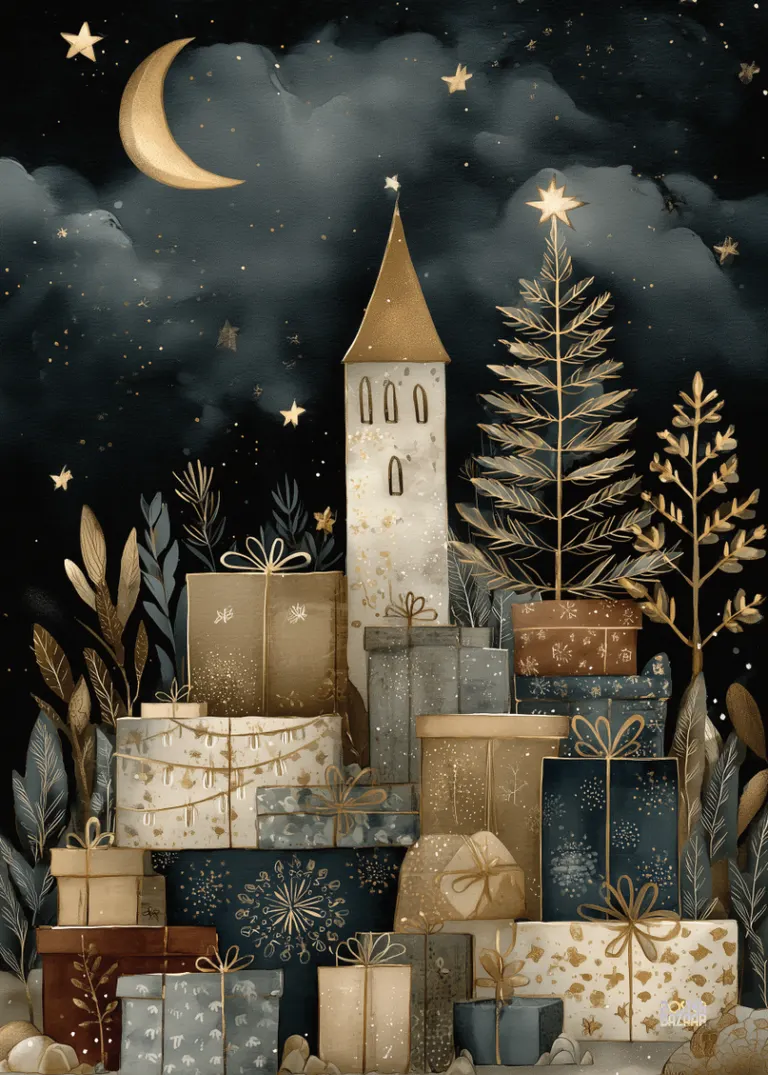 Starry Giftland — magiczna wieża z prezentami pod gwiazdami, bajkowy klimat