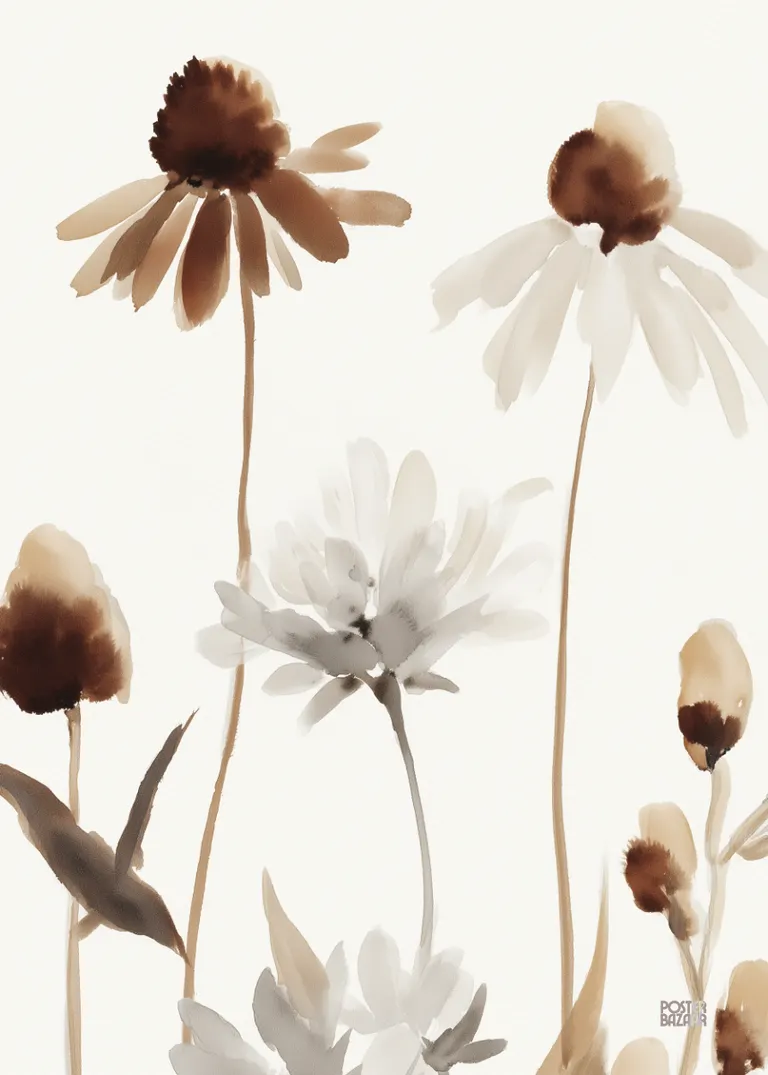 Sepia Petals — delikatne akwarelowe kwiaty w odcieniach sepii