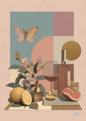 Plakat Butterfly Still Life - pastelowy motyl nad kolorową martwą naturą