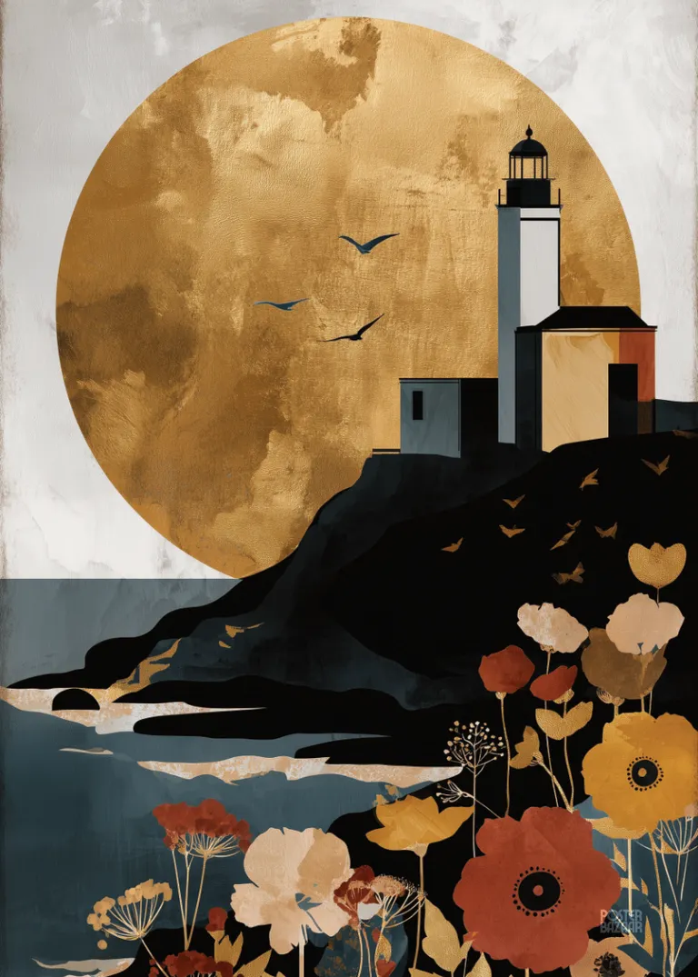Golden Lighthouse — nowoczesna latarnia morska ze złotym słońcem