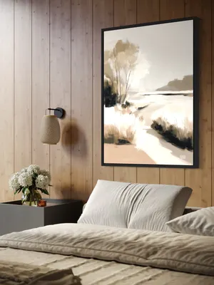 Plakat Soft Riverbank - delikatna pastelowa sceneria rzeki i traw - obrazek 3