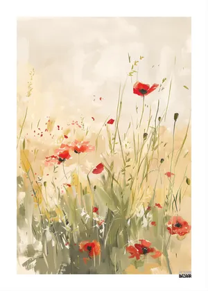 Plakat Poppy Field - delikatne czerwone maki na kremowej łące w akwarelowym stylu
