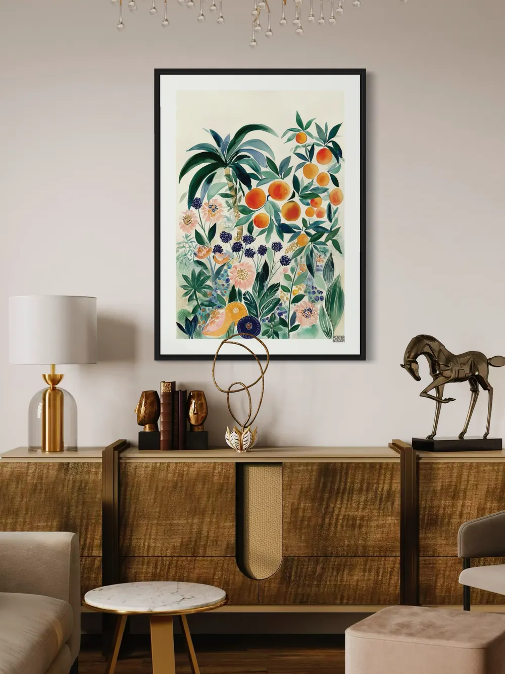 Plakat Orange Paradise - soczyste pomarańcze na tle tropikalnych liści - obrazek 3
