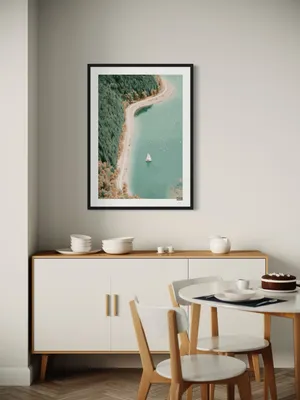Plakat Forest Lake - minimalistyczny plakat z łódką na pastelowym jeziorze w lesie - obrazek 3