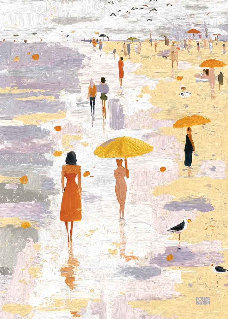 Sunny Beach — plaża z ludźmi, pastelowe kolory