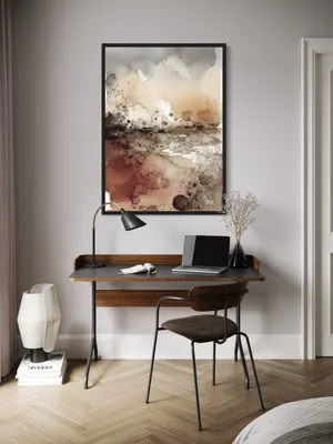 Plakat Rustic Horizon - abstrakcyjny pejzaż w ciepłych brązach i beżach - obrazek 2