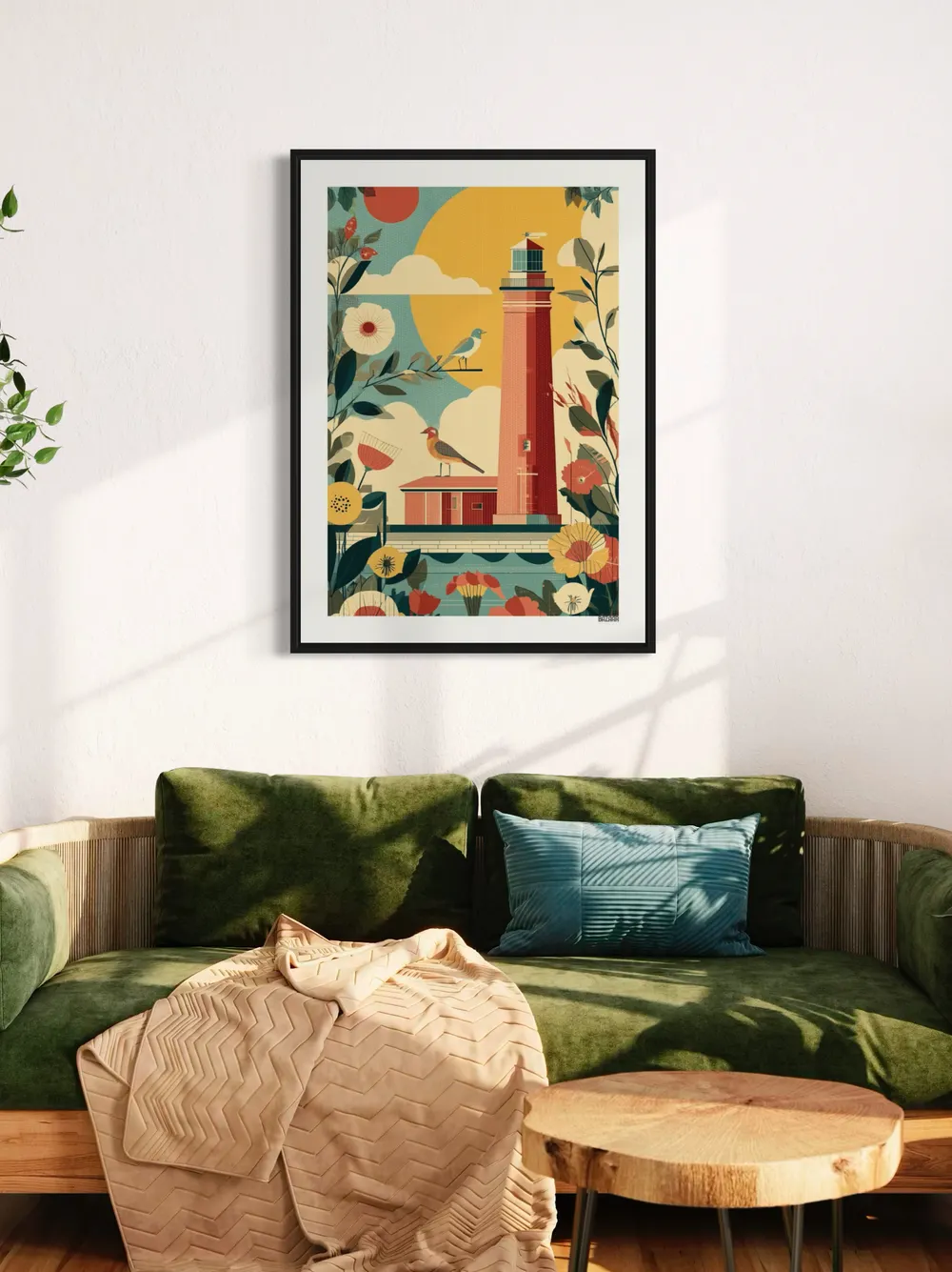 Plakat Lighthouse Garden - latarnia morska w kolorowych kwiatach i słońcu - obrazek 2