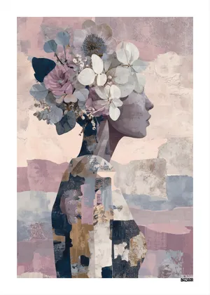 Plakat Floral Silhouette - kobieca sylwetka z kwiatami
