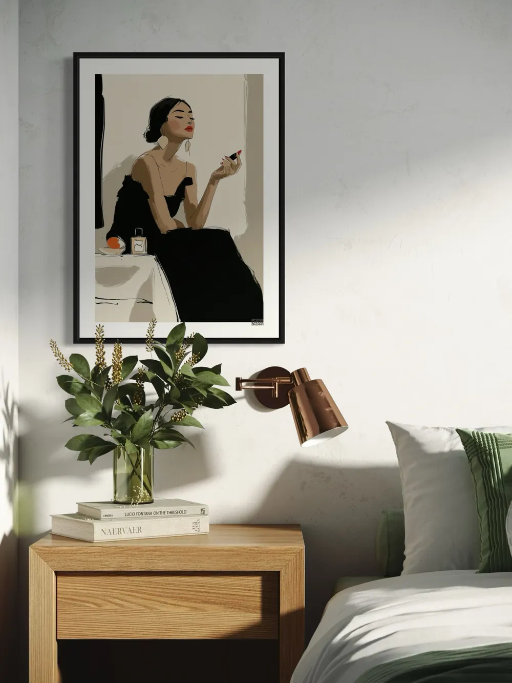 Plakat Chic Ritual - elegancka kobieta w czarnej sukni z czerwonym akcentem - obrazek 2
