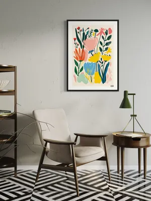 Plakat Colorful Flowers - kolorowe kwiaty w radosnym, spontanicznym stylu na jasnym tle - obrazek 2