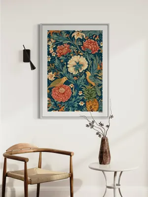 Plakat Paradise Birds - kolorowe ptaki w egzotycznych kwiatach na granatowym tle - obrazek 3