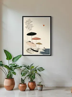 Plakat Parasol Parade - kolorowe parasole na plaży w letnim klimacie - obrazek 3
