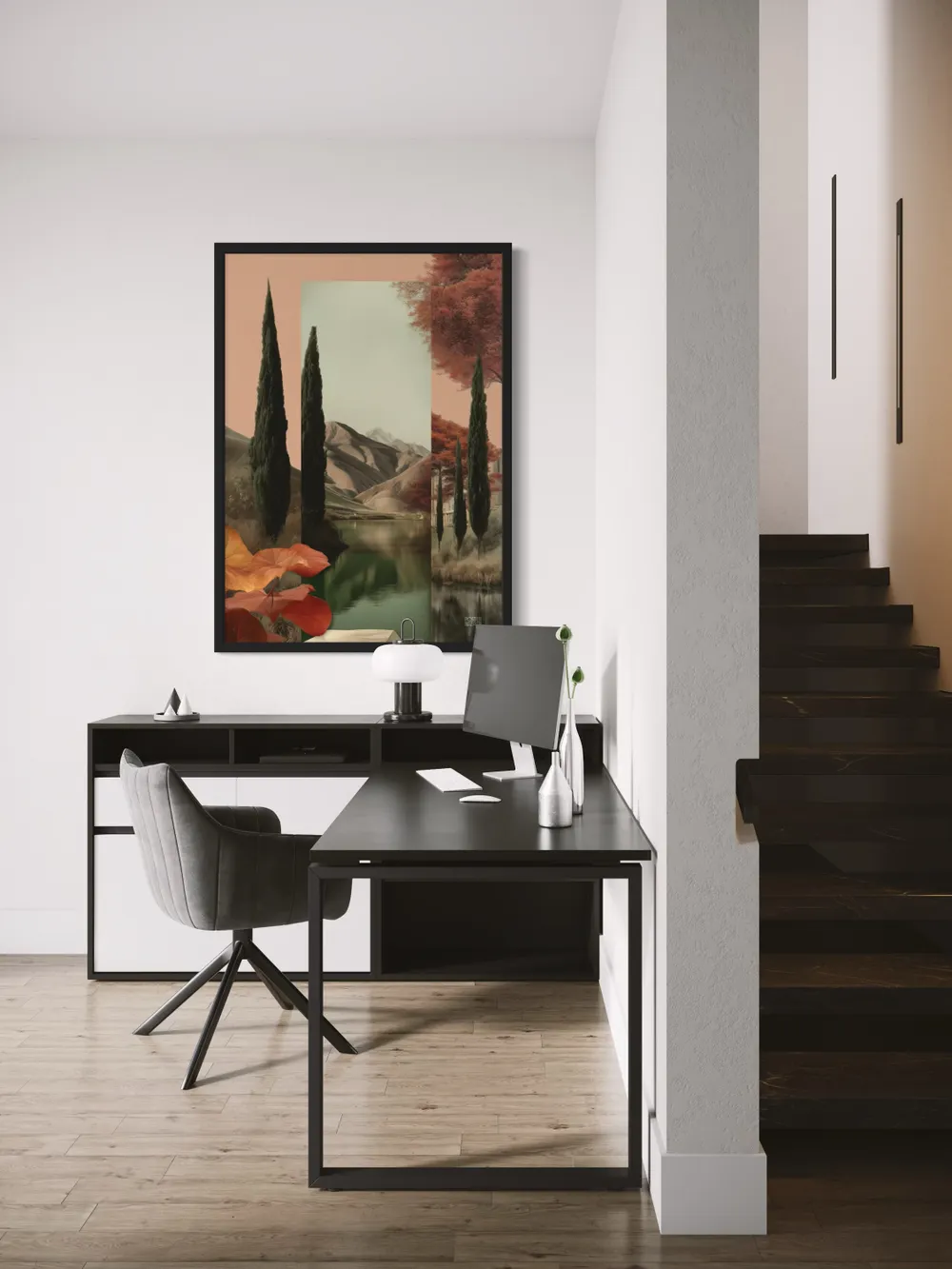 Plakat Verdant Portal - surrealistyczne przejście do zielonych gór i jeziora - obrazek 3
