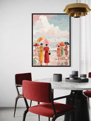 Plakat Seaside Ladies - kolorowa plaża z kobietami w letnich strojach - obrazek 2