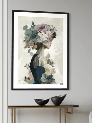 Plakat Floral Portrait - portret kobiety z kwiatowa kompozycja w nowoczesnym stylu - obrazek 3