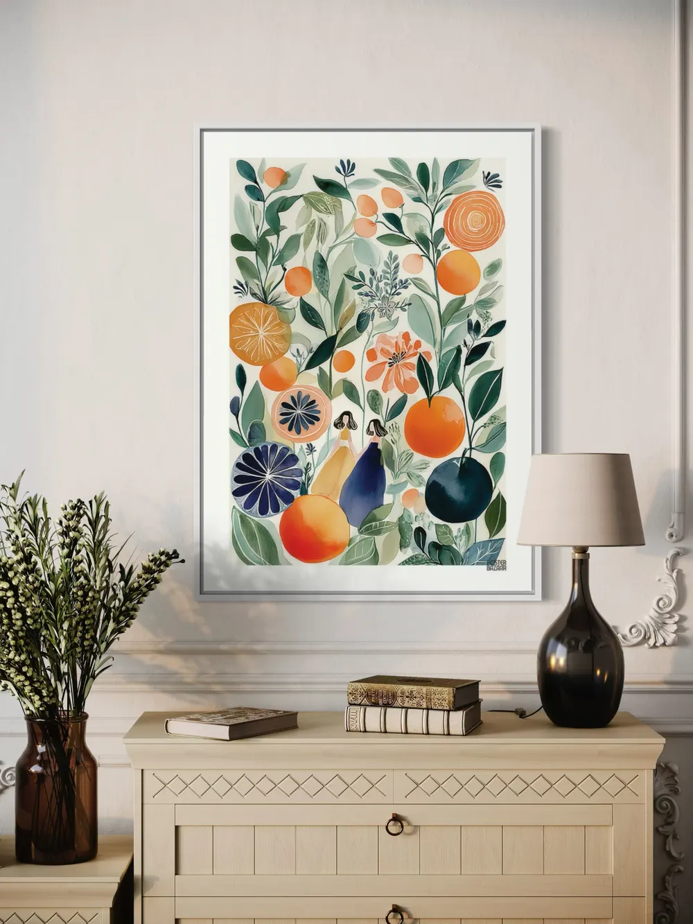 Plakat Orange Garden - soczyste pomarańcze i kwiaty w akwarelowym stylu - obrazek 2