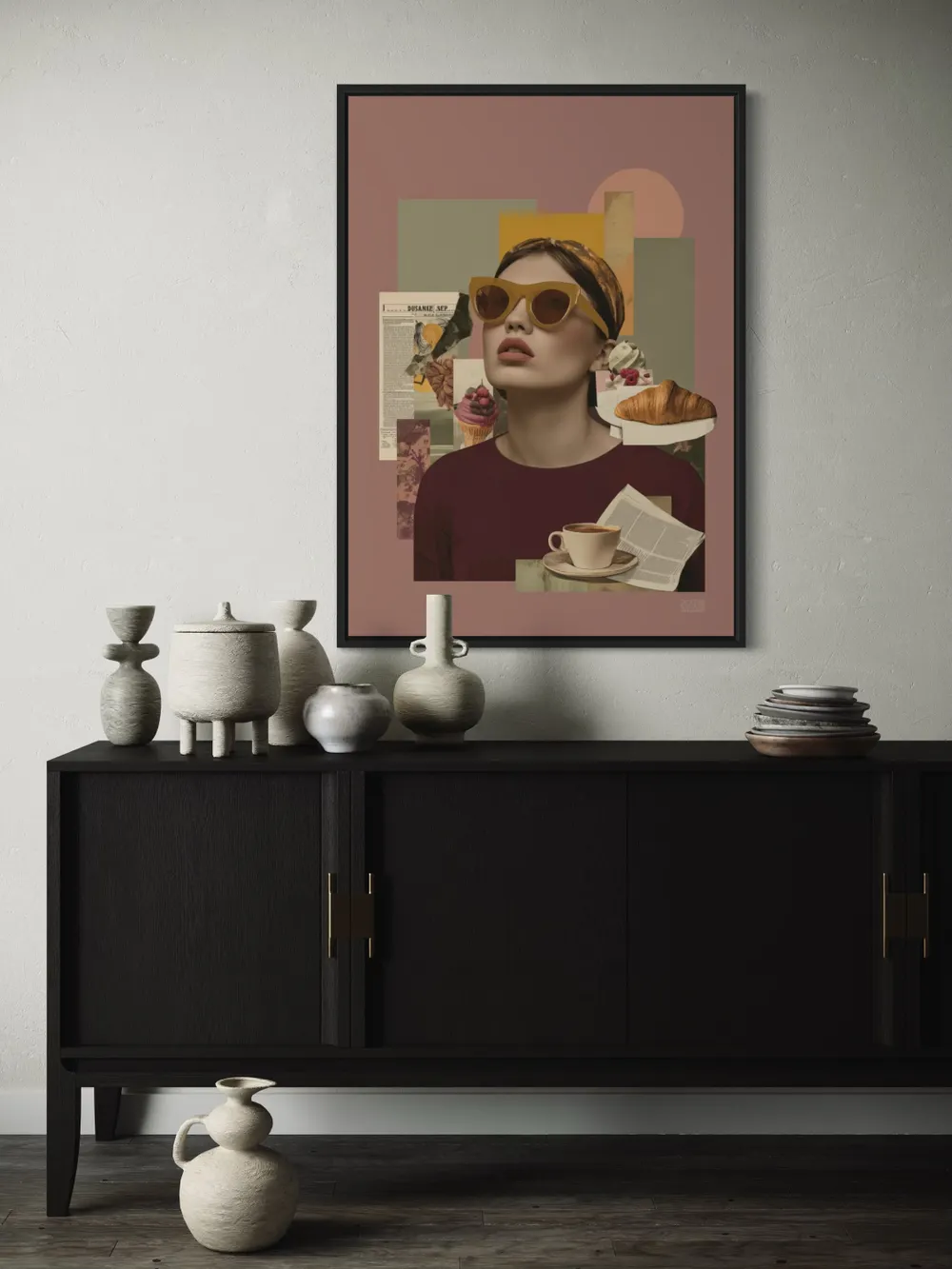Plakat Breakfast Collage - stylowa kobieta w klimacie retro - obrazek 2