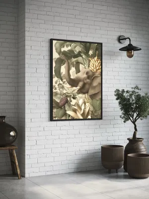 Plakat Jungle Banquet - słoń w tropikalnym klimacie - obrazek 2