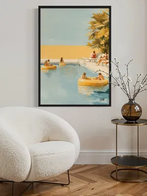 Plakat Summer Pool - ludzie relaksujący się przy basenie w pastelowych kolorach - obrazek 2