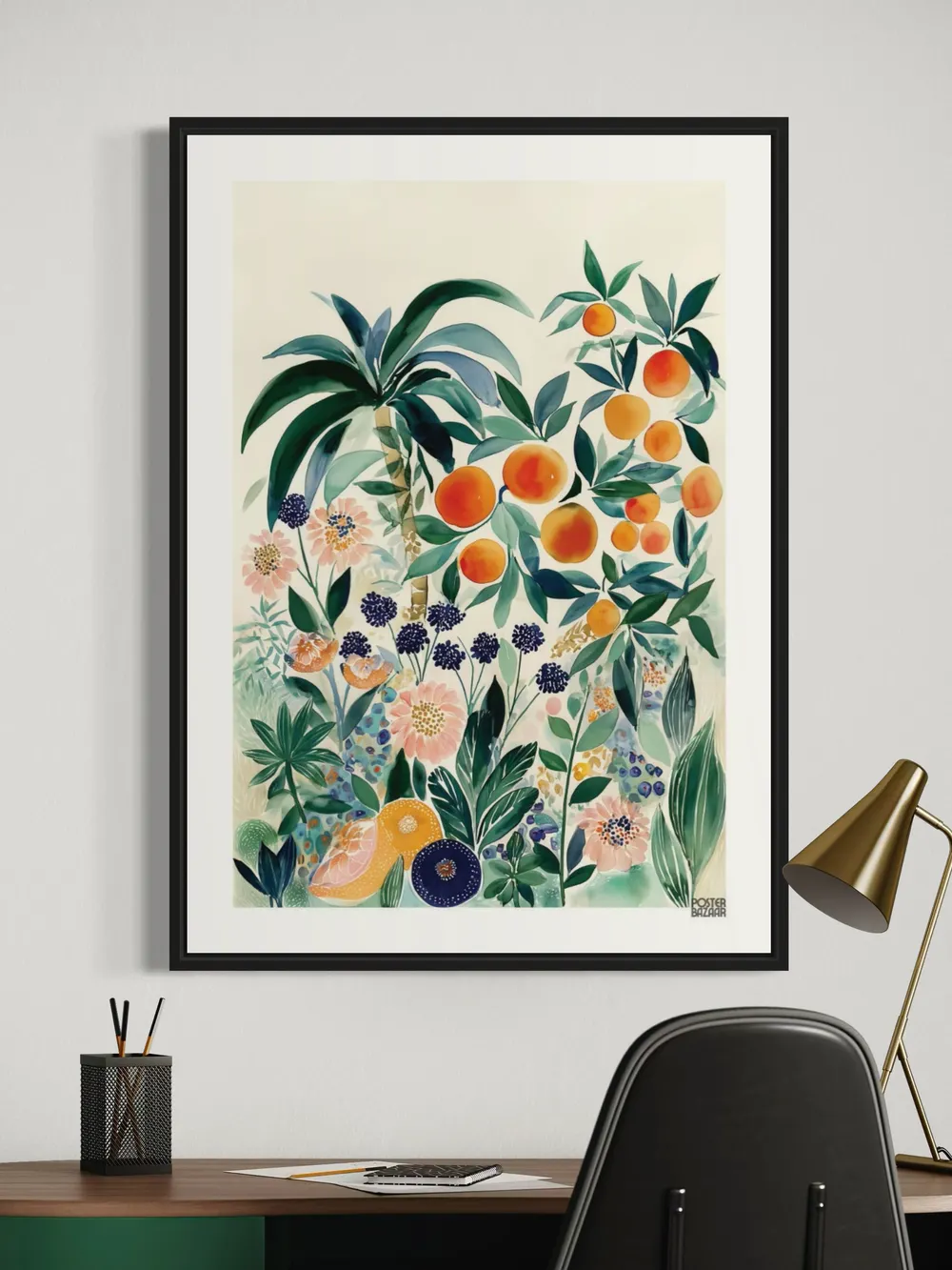 Plakat Orange Paradise - soczyste pomarańcze na tle tropikalnych liści - obrazek 2