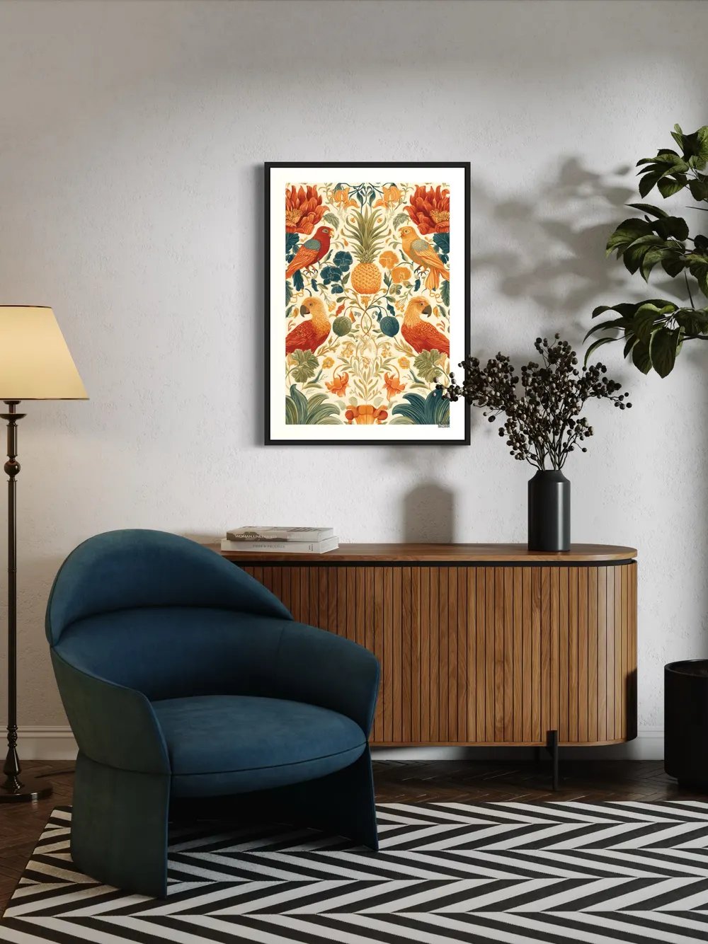 Plakat Pineapple Birds - egzotyczne papugi i ananas w tropikalnej kompozycji - obrazek 2